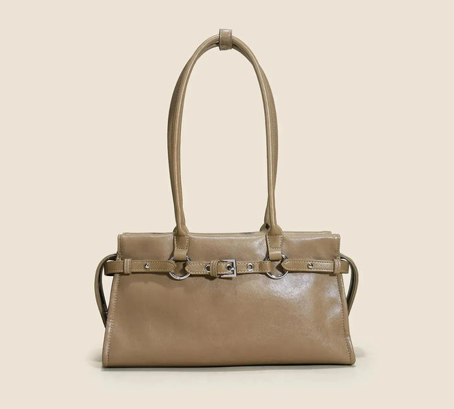 Bolsa feminina de couro legítimo vintage estilo baguete para ombro longo