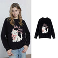 Suéter Vermelho Peluciado com Jacquard de Gato