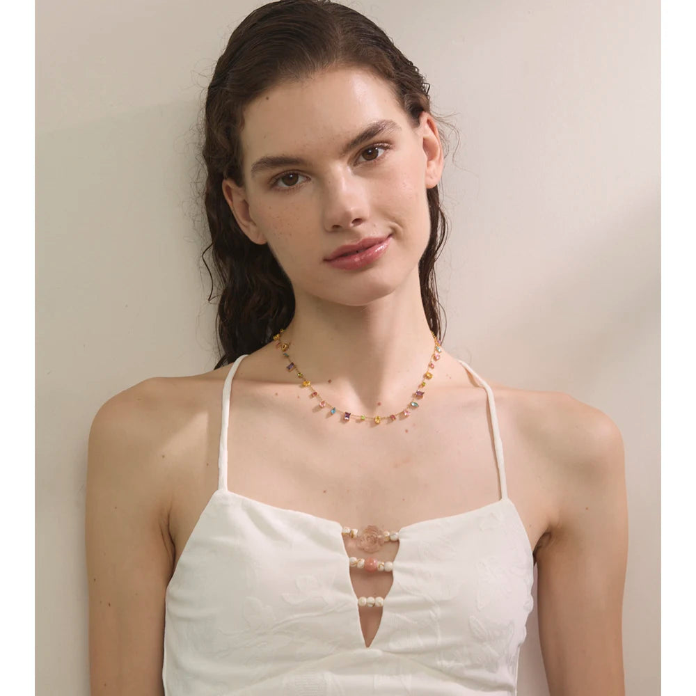 Colar Feminino Gota com Zircônias Coloridas em Aço Inoxidável 2