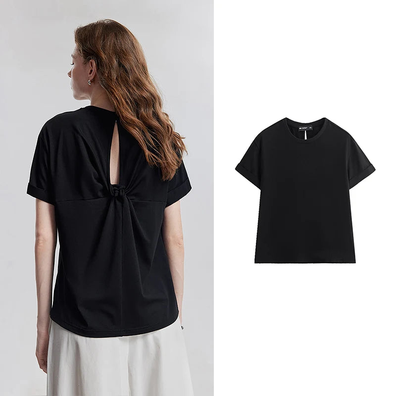 Camiseta Feminina de Algodão e Liocel com Detalhe Vazado
