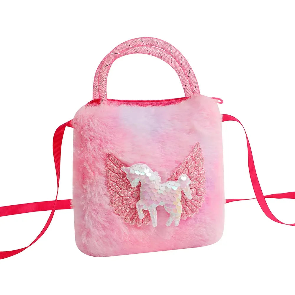 Pequena Bolsa Infantil Unicórdio Super Fofa de Pelúcia Rosa Chock
