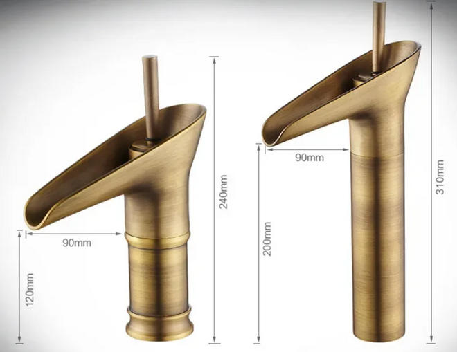 Torneira de Cascata em Latão Antigo - Misturador de Pia de Banheiro com Design de Alça Única