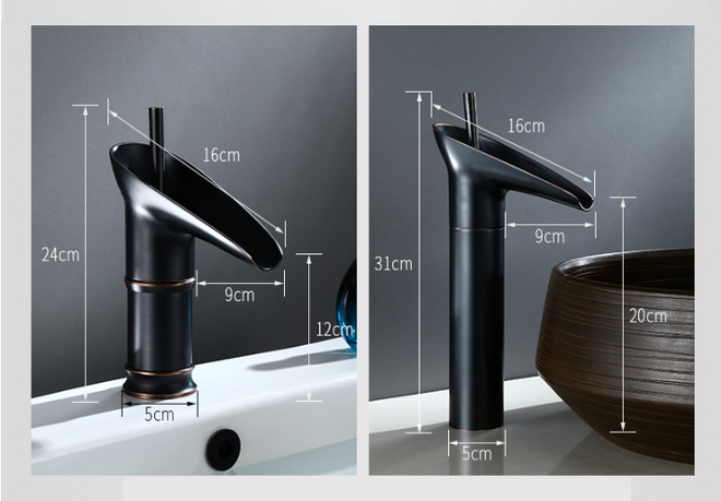Torneira de Cascata em Latão Antigo - Misturador de Pia de Banheiro com Design de Alça Única