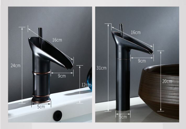 Torneira de Cascata em Latão Antigo - Misturador de Pia de Banheiro com Design de Alça Única