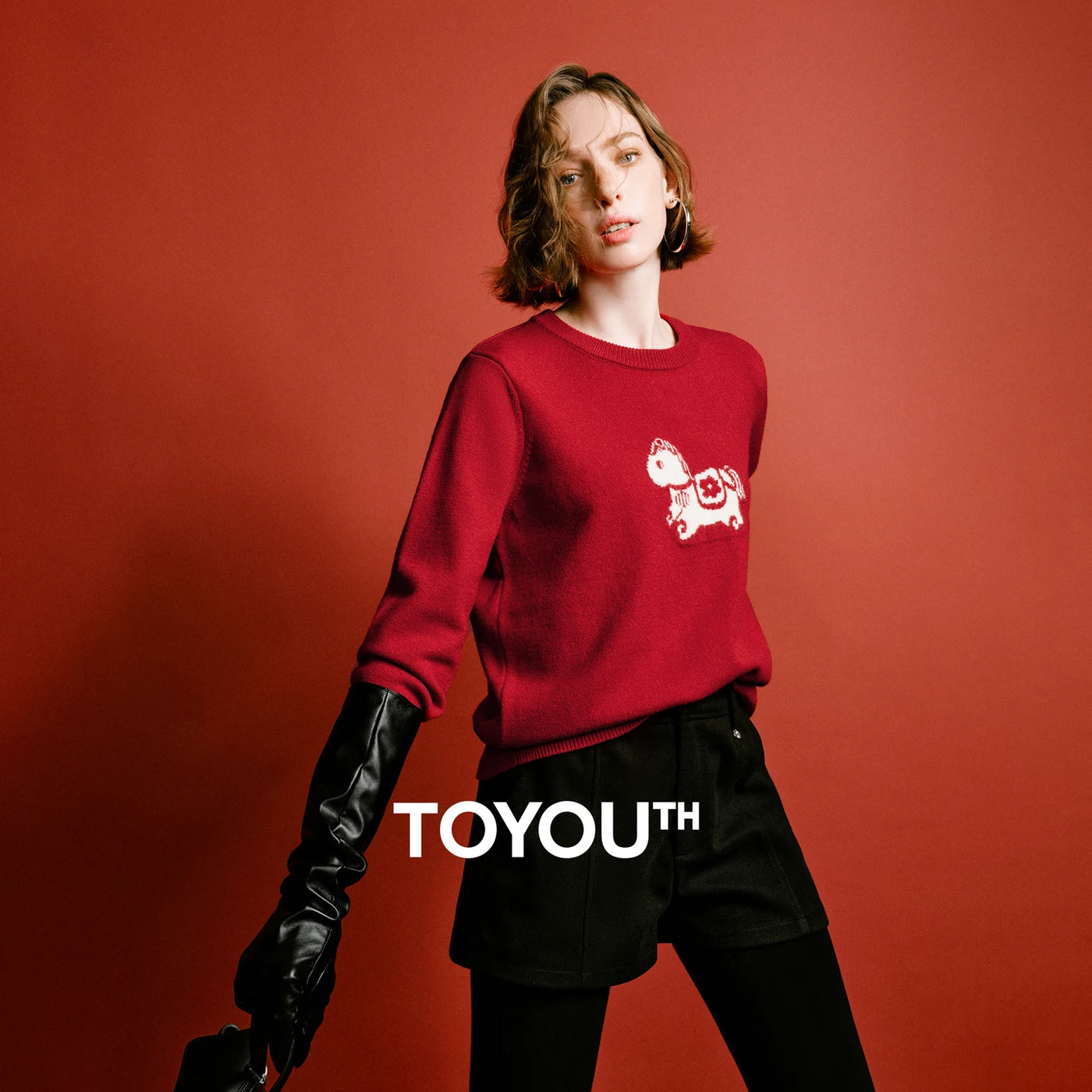 Suéter Feminino Jacquard de Cavalo com Gola Redonda