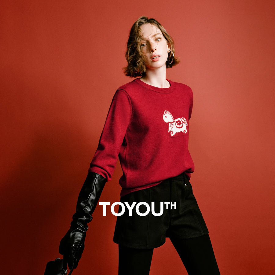 Suéter Feminino Jacquard de Cavalo com Gola Redonda