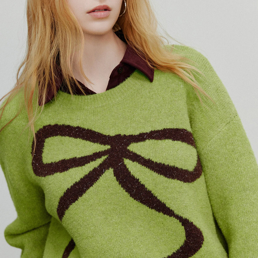 Suéter Peluciado com Jacquard de Borboleta e Laço
