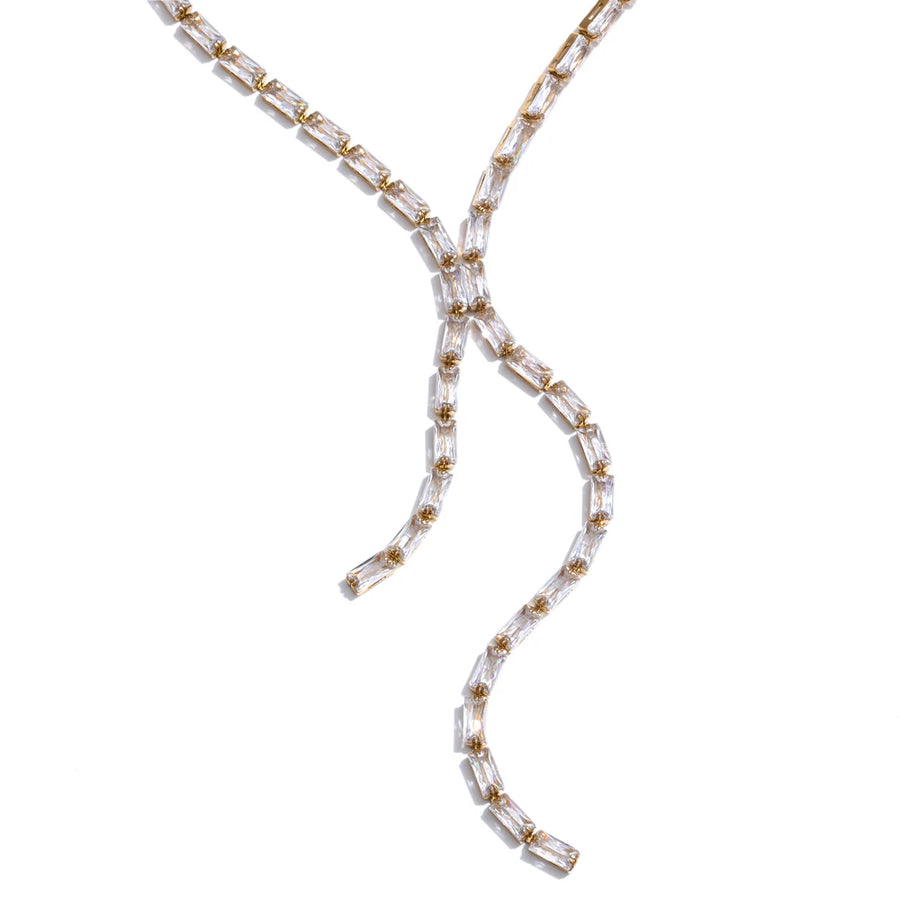 Yhpup Delicate Shiny Multicolored Cubic Zirconia Chain Chest Necklace High Quality Stainless Steel Premium Fashion Jewelry Gift YH4322A White