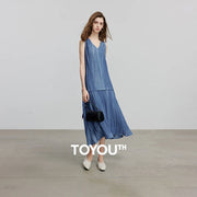 Vestido Midi de Viscose sem Manga com Decote V
