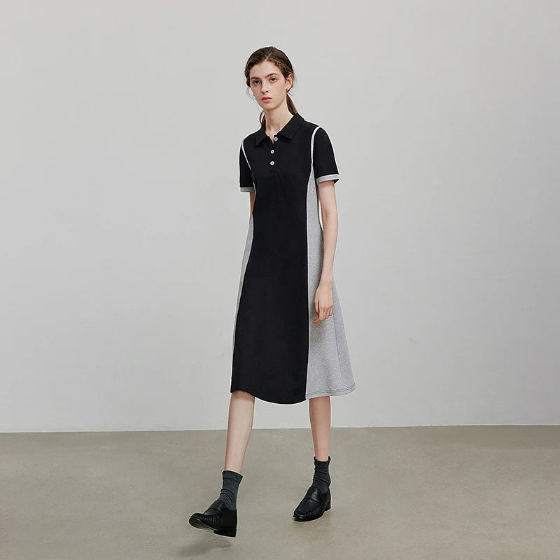 Vestido Curto com Gola Camisaria e Recortes