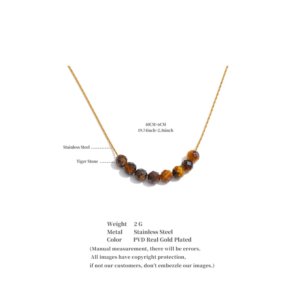 Yhpup Natural Aventurine Agate Tiger Stone Beads Chain Drop Necklace High Quality Fashion Collar Jewelry Gala Gift Wholesale