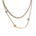 Yhpup New Arrivals Stainless Steel Double Layer Cubic Zirconia Chain Necklace for Women Temperament Delicate Premium Jewelry YH4957A Gold