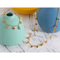 Conjunto Colar e Pulseira Gota com Zircônias Coloridas em Aço Inoxidável