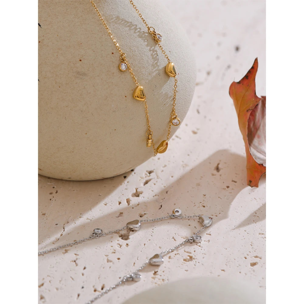 Colar Feminino Coração com Zircônia em Aço Inoxidável