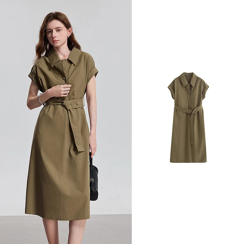 Vestido Midi em Liocel com Gola Camisaria