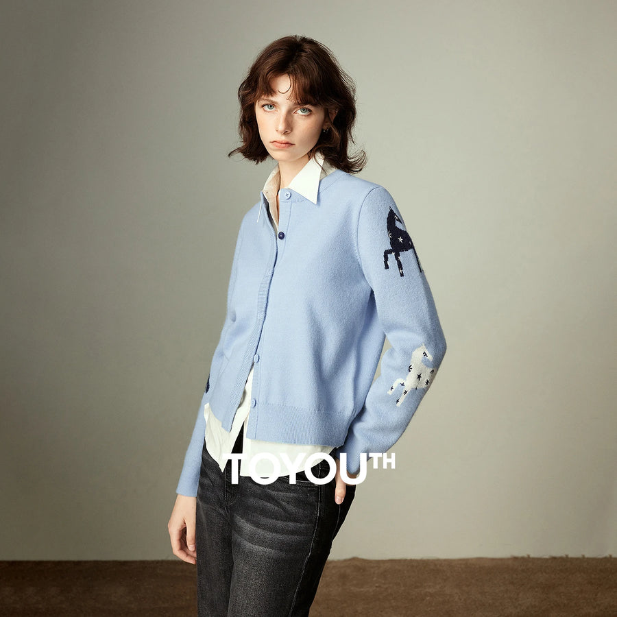 Cardigan Feminino Jacquard Étnico com Fleece