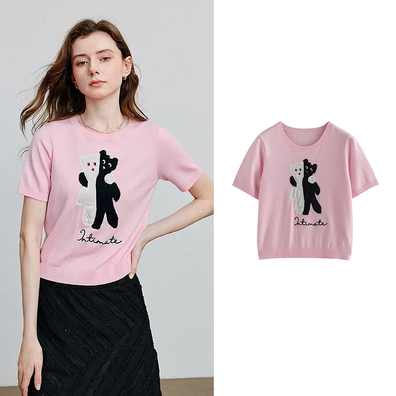 Blusa de Tricô Manga Curta com Bordado Divertido