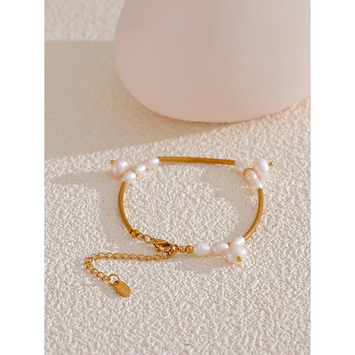 Yhpup Natural Freshwater Pearls Stainless Steel Pipe Handmade Necklace Bracelet Gold Color PVD Plated Fashion Jewelry Bijoux