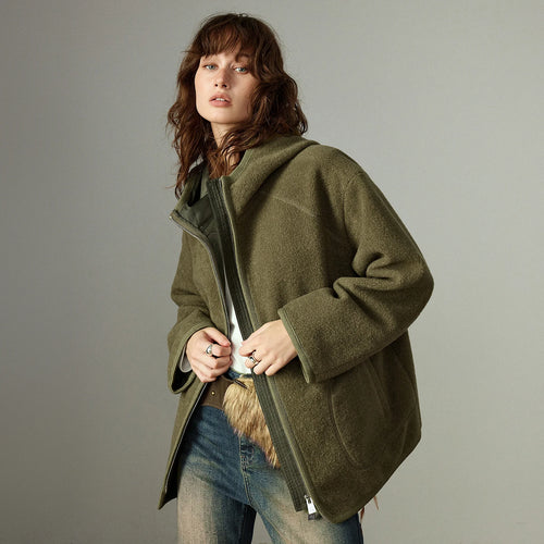 Casaco Feminino de Fleece Verde com Capuz