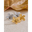 Brinco Flor Texturizado Aço Inoxidável