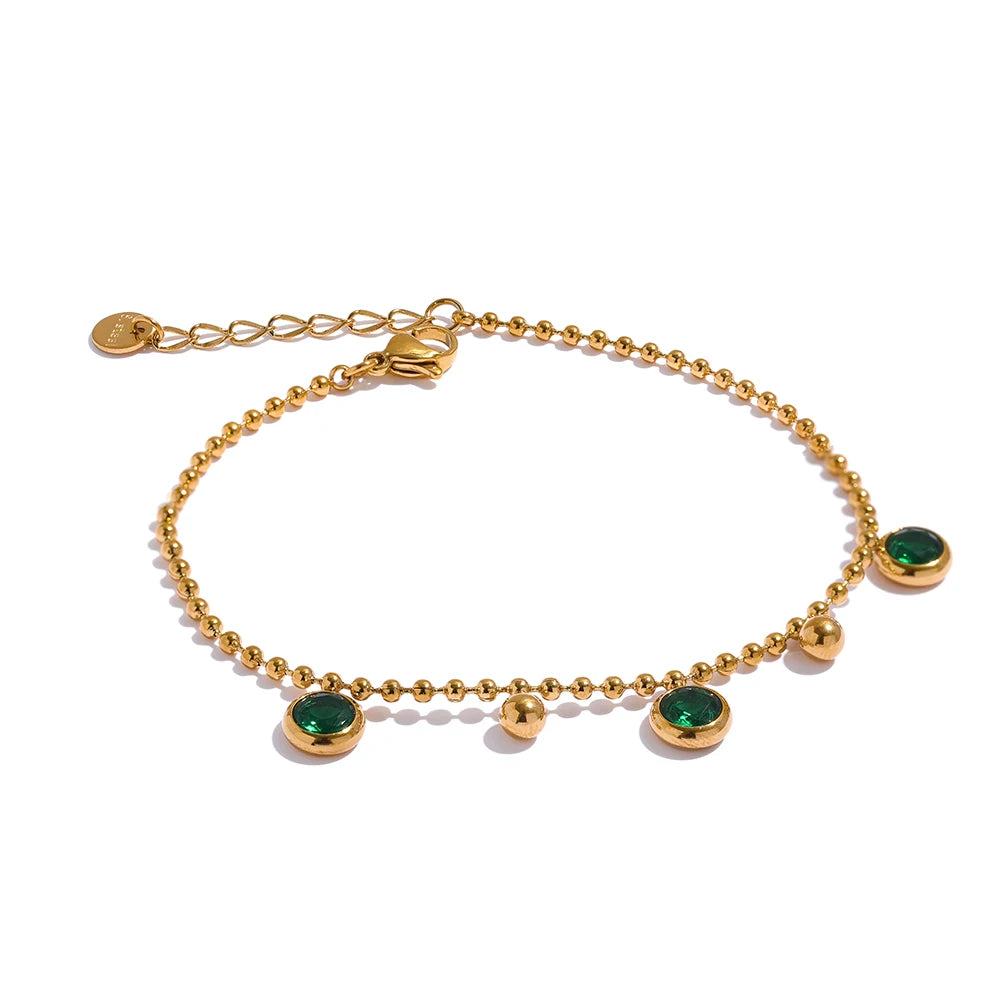 Conjunto Colar e Pulseira Gota com Zircônia em Aço Inoxidável YH1201A Green