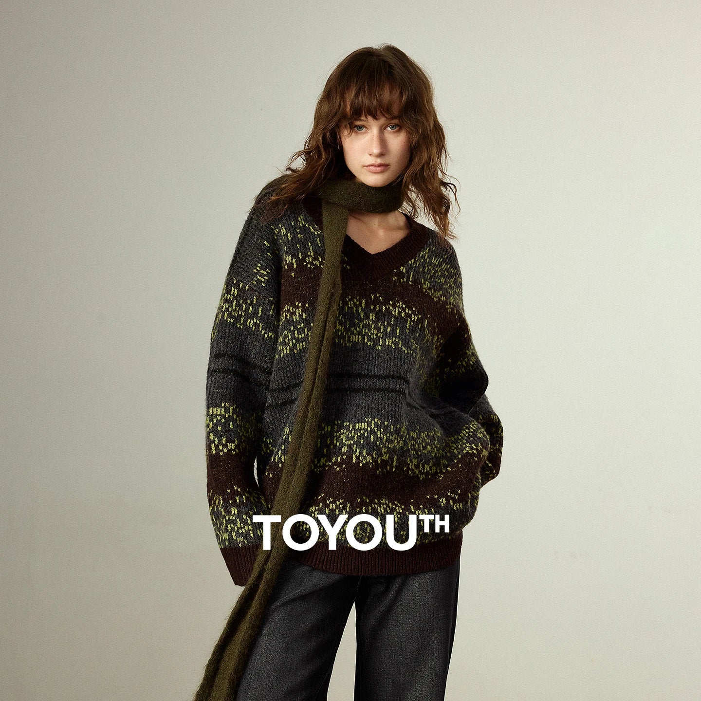 Suéter Fair Isle Alongado com Decote V