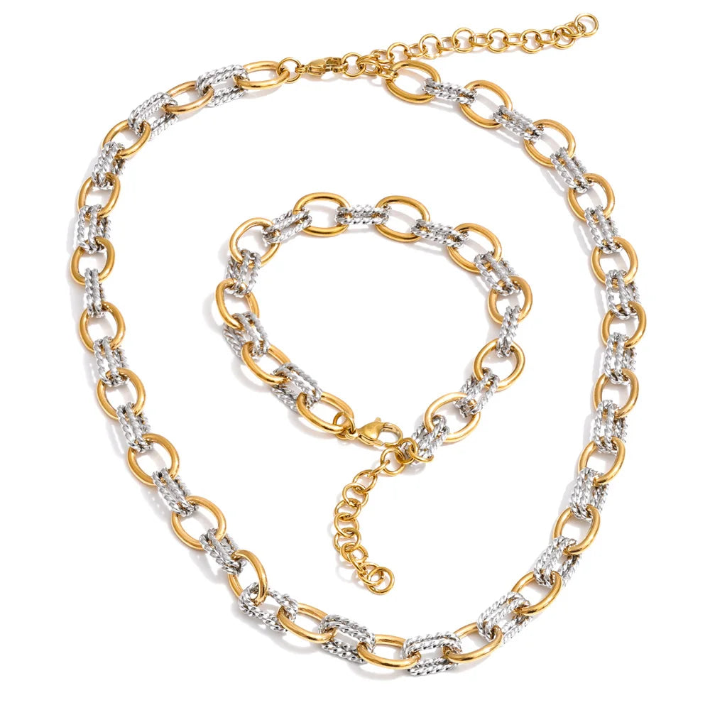 Yhpup Stainless Steel Metal Handmade Chain Statement Necklace Bracelet 2026 PVD Plated Waterproof Popular Statement Jewelry Set