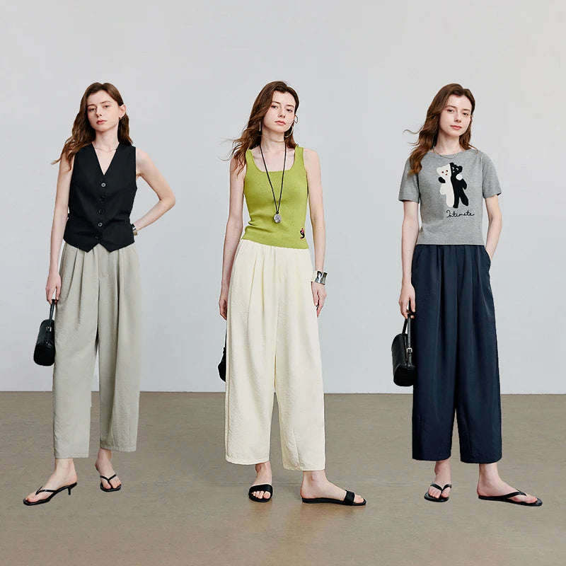 Calça Barrel Feminina com Cós Elástico
