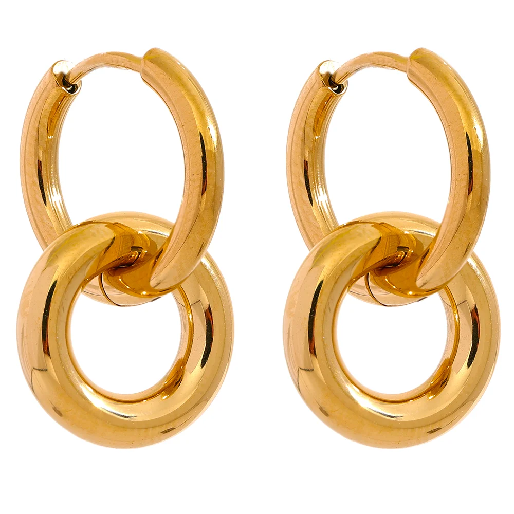 Yhpup Stainless Steel Round Hollow Drop Hoop Earrings Charm Metal 18K PVD Plated Waterproof High Quality Daily Jewelry Gift