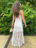 Sexy Lace Patchwork Long Dress Elegant Women's Satin Bow Casual Maxi Dresses White Summer Beach Trip Vacation Holiday 2026 New