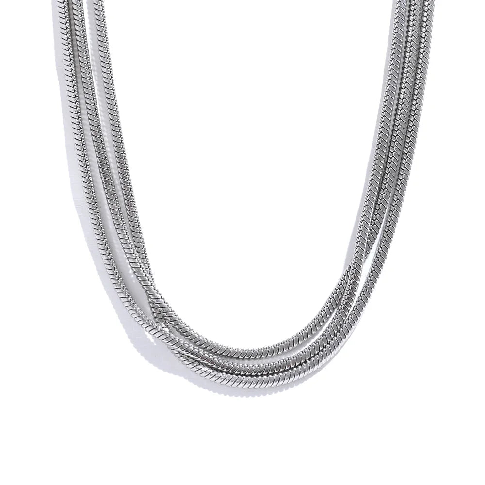 Yhpup Waterproof Stainless Steel Layered Adjustable Overlay Long Chain Necklace 18K Gold Plated Metal Trendy Fashion Jewelry YH1112A Steel