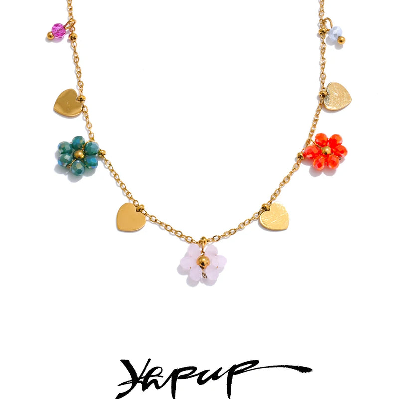 Colar Feminino Flor com Cristal em Aço Inoxidável