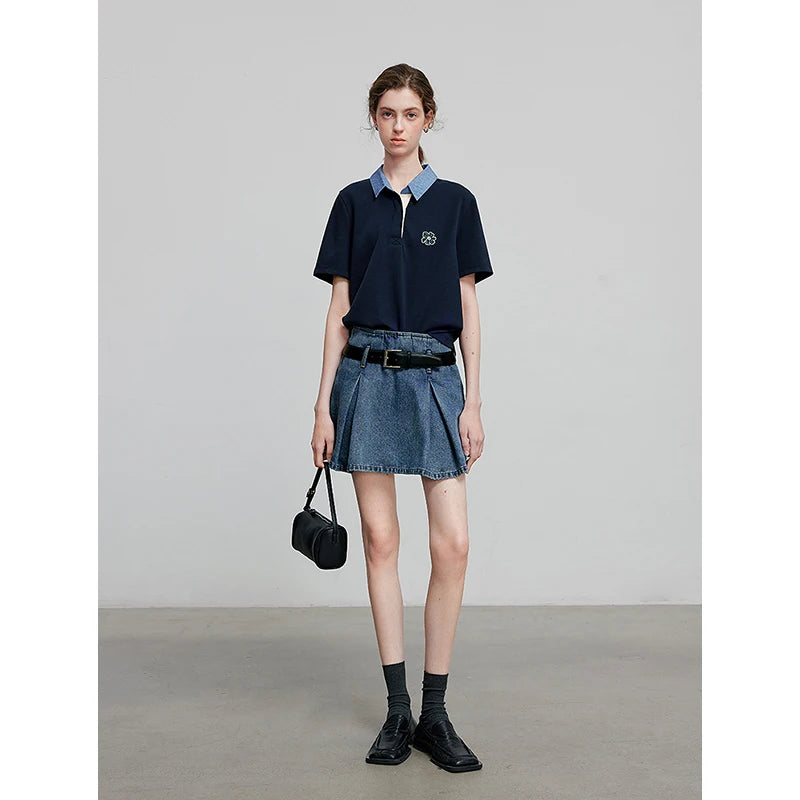 Shorts Jeans Feminino com Faixa e Caimento Solto