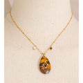 Yhpup 32mm Natural Stone Amazonite Tiger Aventurine Amethyst Drop Pendant Necklace for Women Stainless Steel France Jewelry Gift