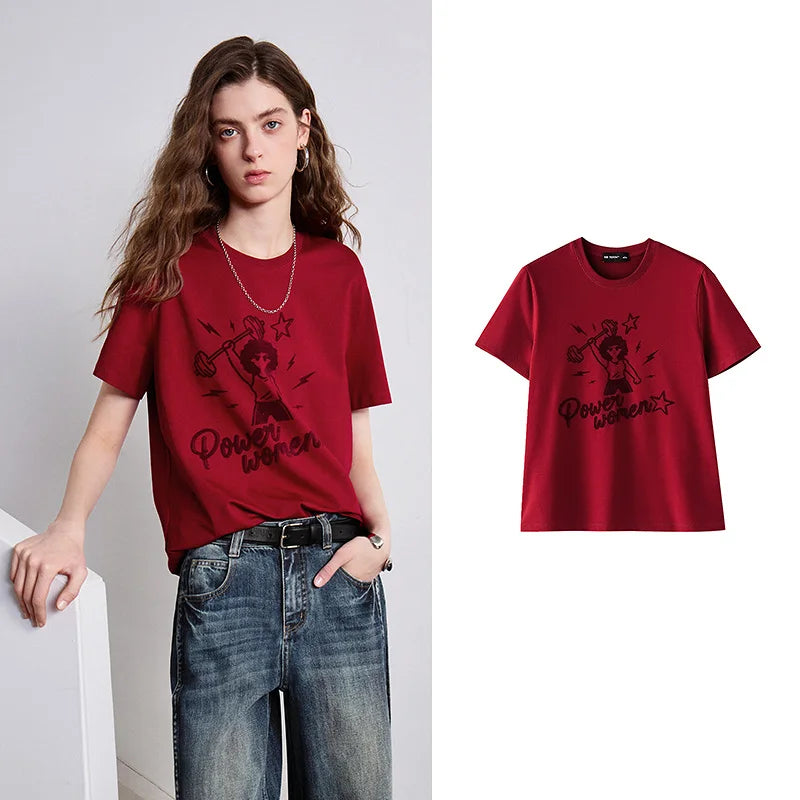 Camiseta Feminina Slim de Liocel e Algodão Vermelha