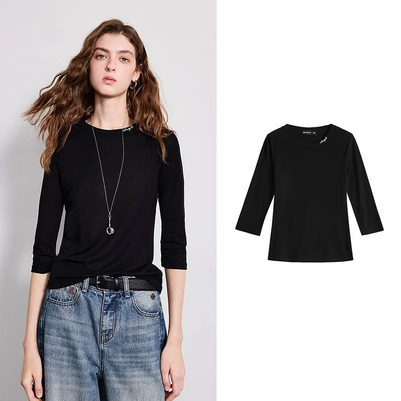 Blusa Feminina de Lã com Bordado e Manga 3/4