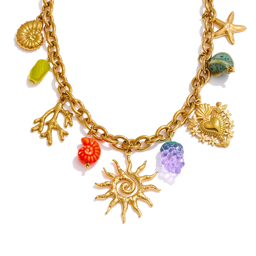 Yhpup Exquisite Ceramic Ocean Style Sun Pendant Necklace Fashion Trendy Stainless Steel Collar Arrivals Jewelry Recommend YH2148A