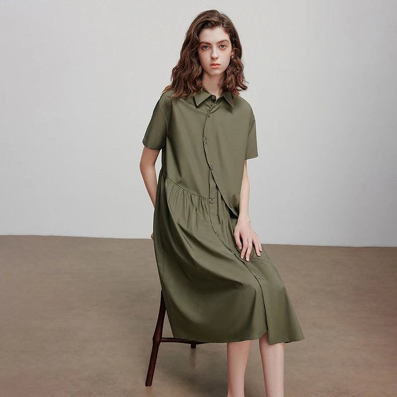 Vestido Chemise Midi de Liocel com Botões
