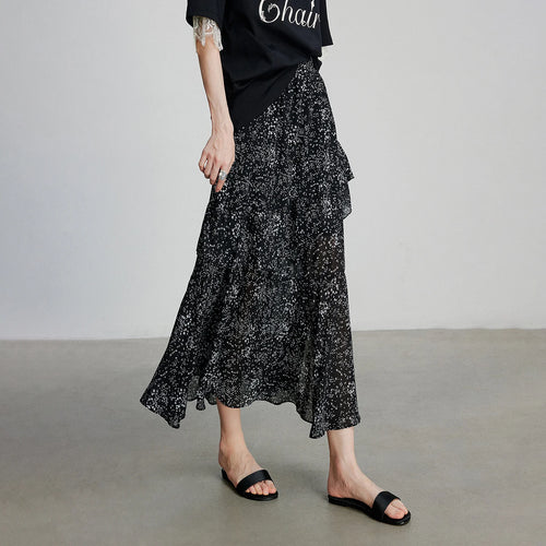 Saia Midi Feminina Floral Estampada Cintura Alta