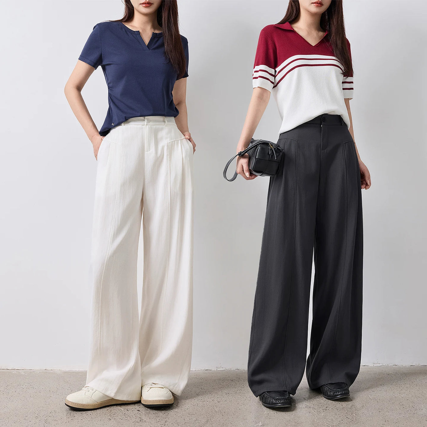 Calça Pantalona Feminina Texturizada com Pregas 3D