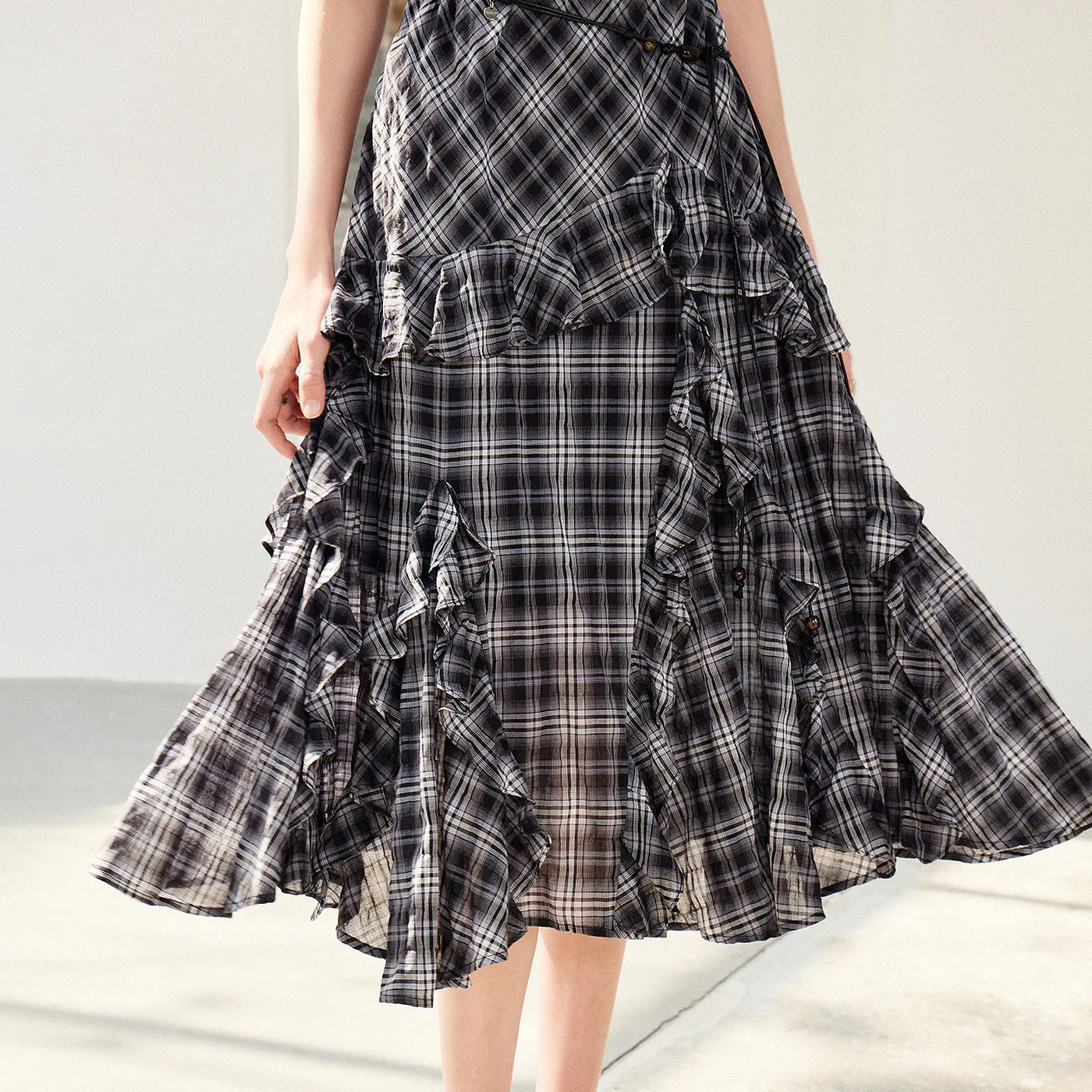 Vestido Boho Midi Xadrez com Babados