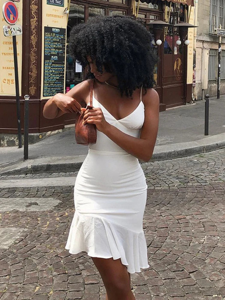 Vestido Curto Feminino de Alças com Babados white M