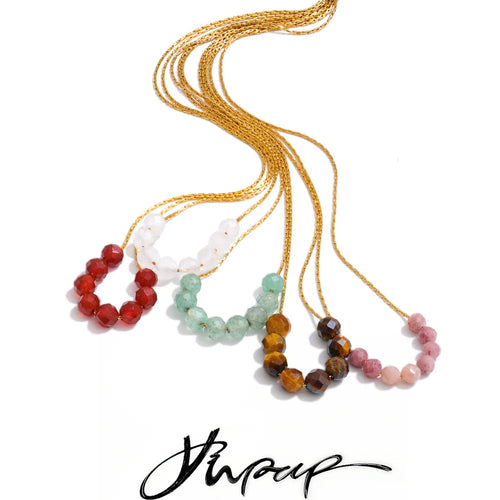 Yhpup Natural Aventurine Agate Tiger Stone Beads Chain Drop Necklace High Quality Fashion Collar Jewelry Gala Gift Wholesale