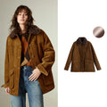 Casaco Feminino Longo Forrado com Fleece e Gola de Pelo Brown