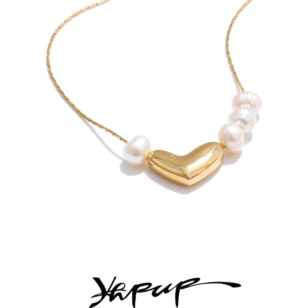 Colar Feminino Coração com Pérola em Aço Inoxidável 2