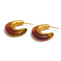Yhpup Fashion White Ancona Red Coffee Resin C Shape Hoop Earrings for Women Stainless Steel Trendy Jewelry Collocation Wholesale