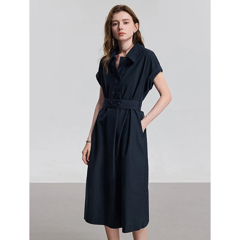 Vestido Midi em Liocel com Gola Camisaria