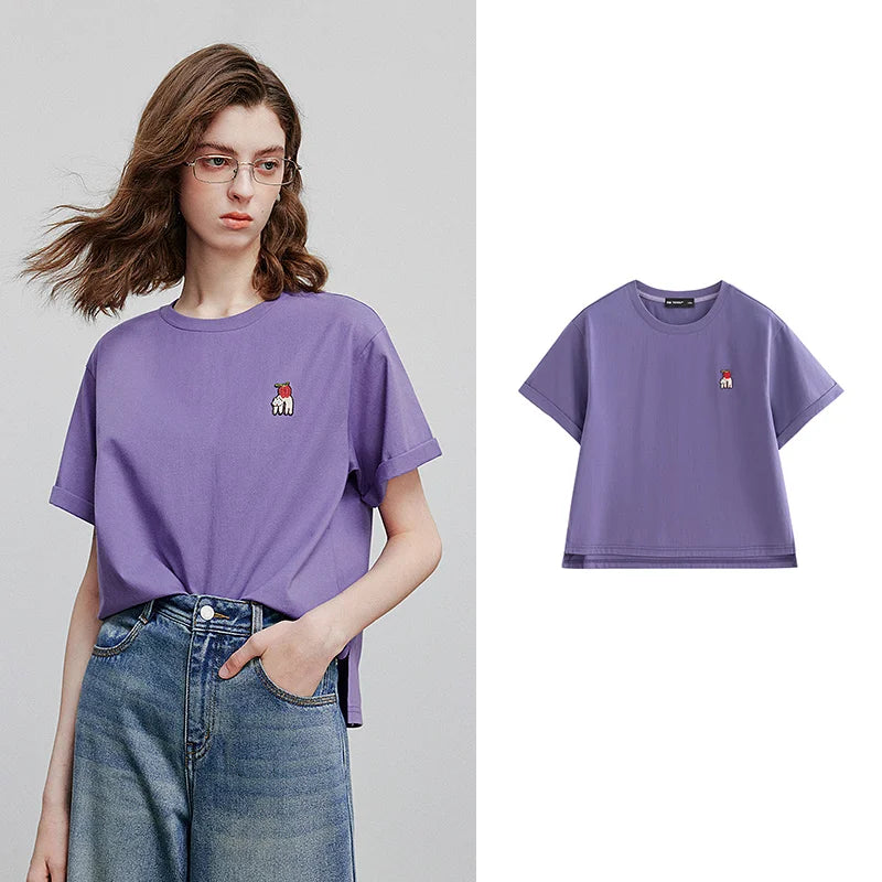 Camiseta Feminina 100% Algodão com Barra Assimétrica