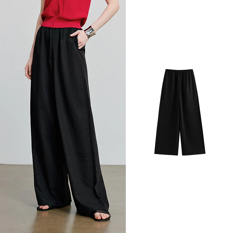 Calça Feminina Wide Leg com Cós Elástico Black