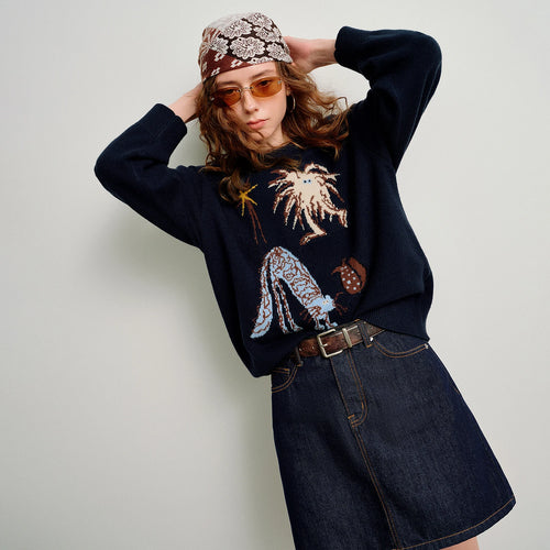 Suéter Feminino Animal Jacquard com Caimento Solto